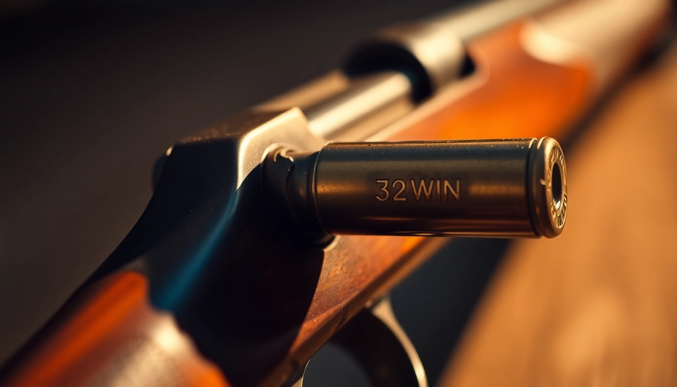 High-quality 32WIN cartridge and rifle showcasing precision and vintage appeal for firearm enthusiasts.