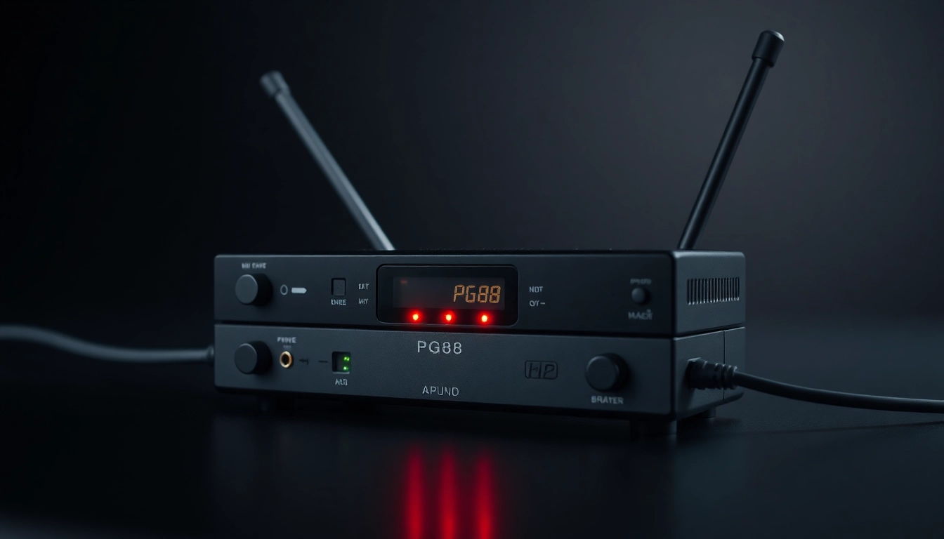 High-quality PG88 wireless microphone receiver with signal LEDs, highlighting professional audio equipment for live performances.