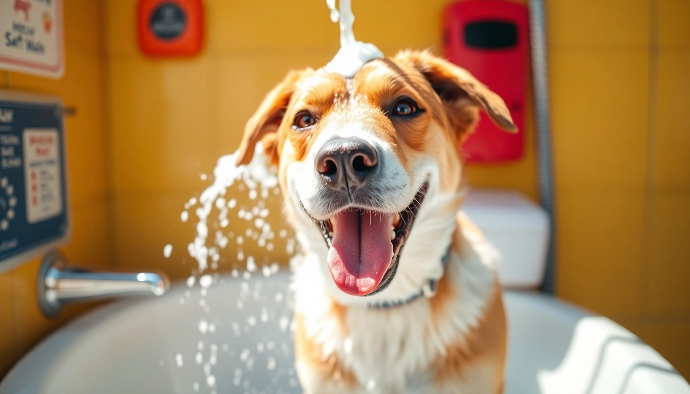 Get your dog washed in a clean and vibrant self-service dog wash near me, featuring bright and interactive stations.