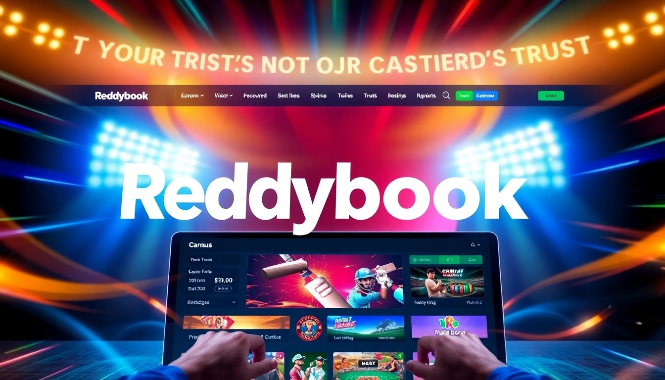 Reddybook logo with sports betting elements and cricket imagery highlighting online betting trust and activity in India