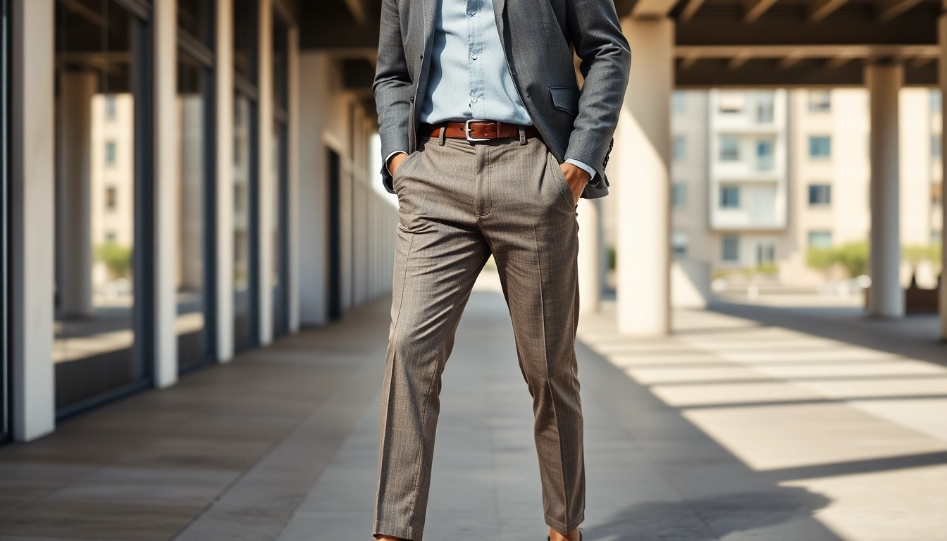 Stylish trousers for men displayed by a confident male model, highlighting modern fit and comfortable fabric for everyday wear.