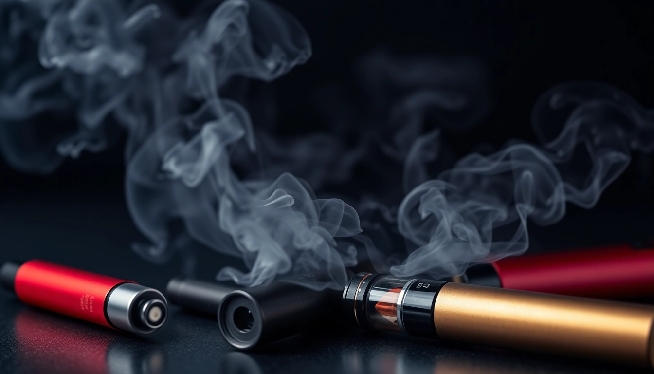 E-Zigarette devices producing vapor clouds in a vibrant, modern setting for user engagement