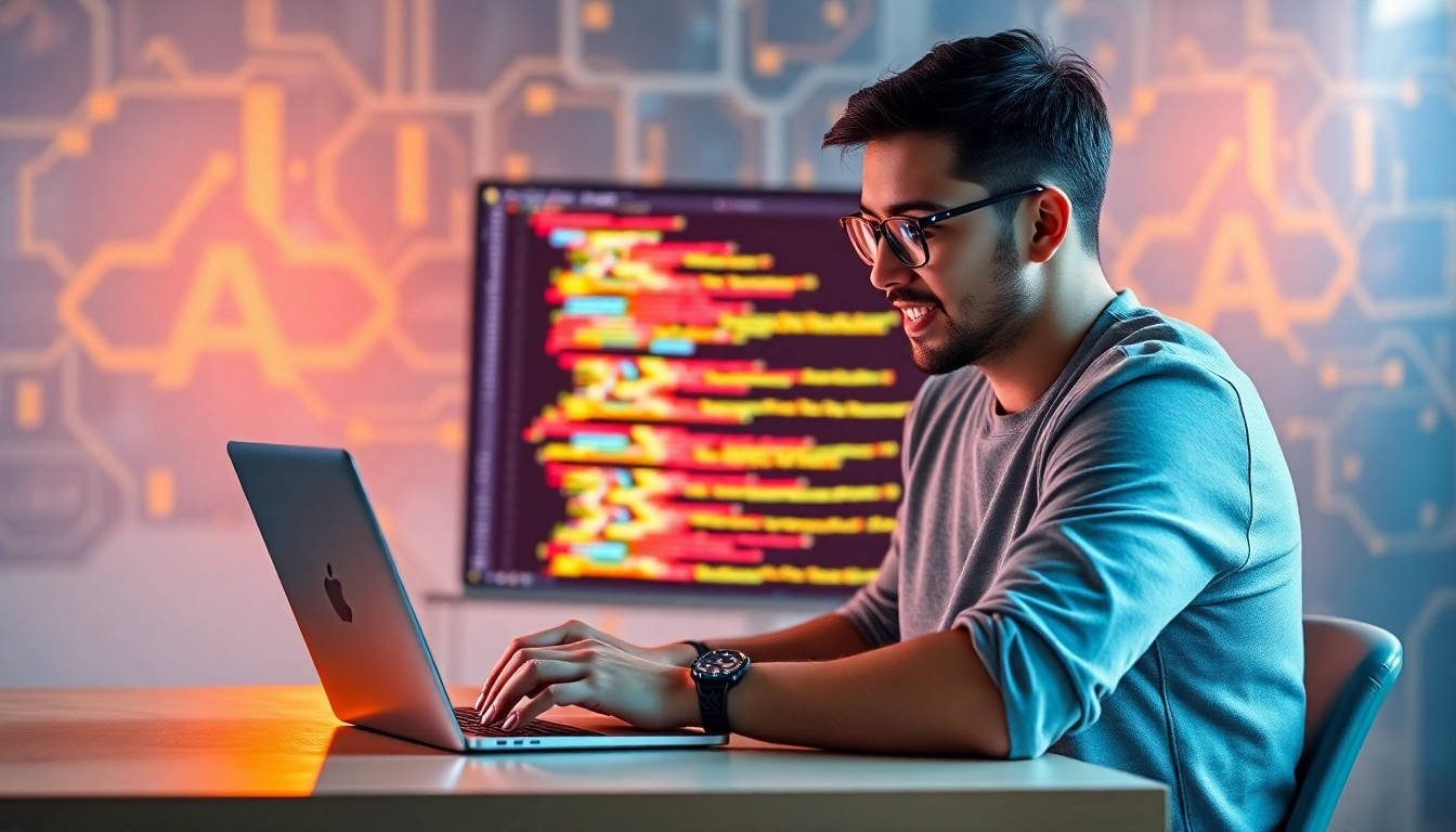 Freelance react developer coding on laptop for dynamic web projects