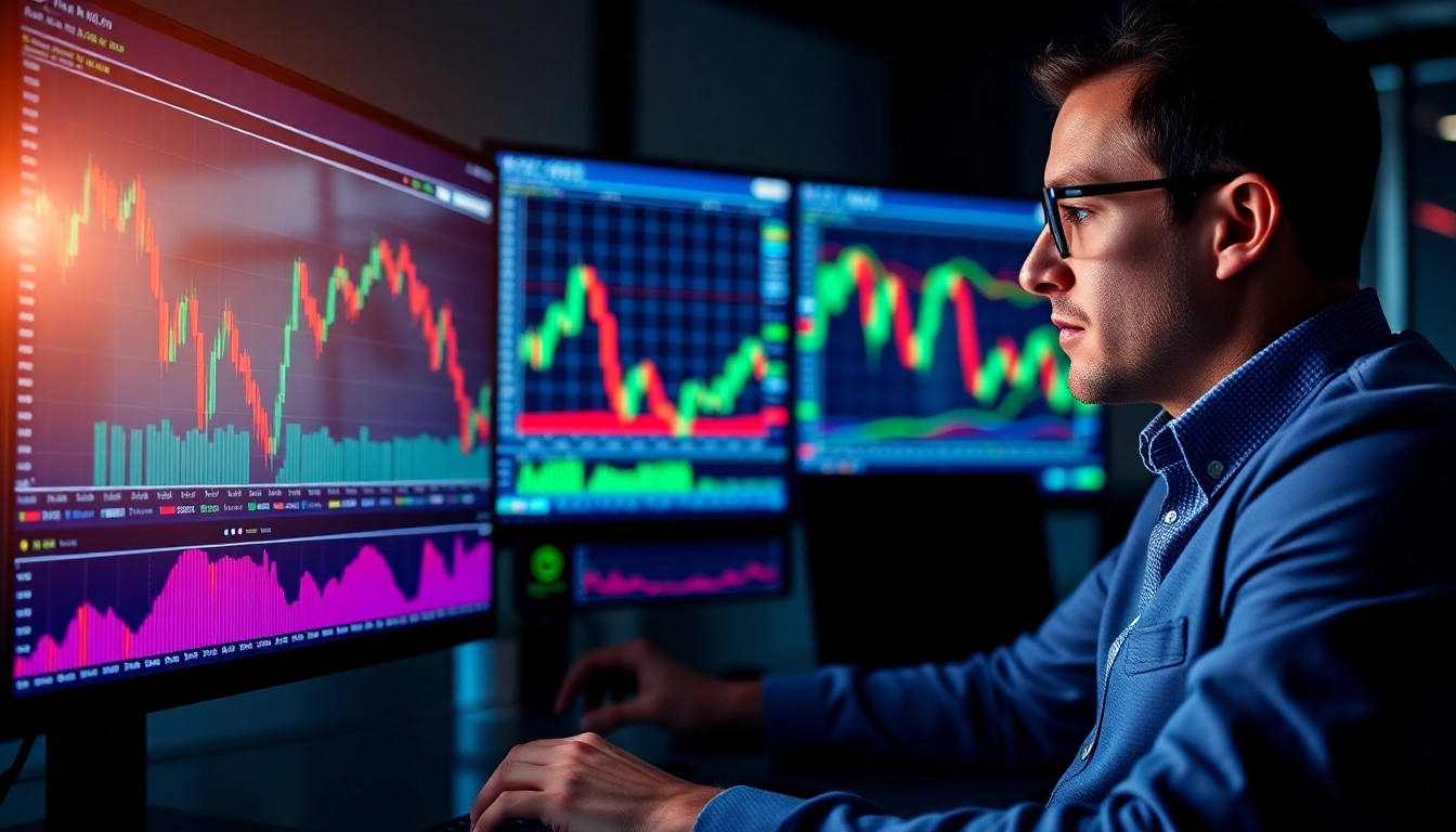 Trading News UK updates displayed on a screen as a trader reviews market insights with charts