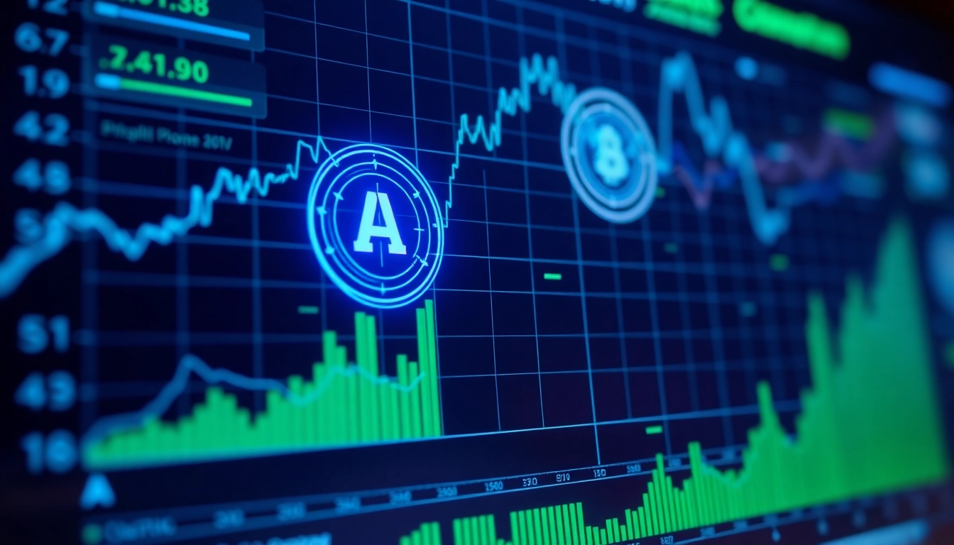High-tech visualization of aicoin data analytics with real-time market charts and AI